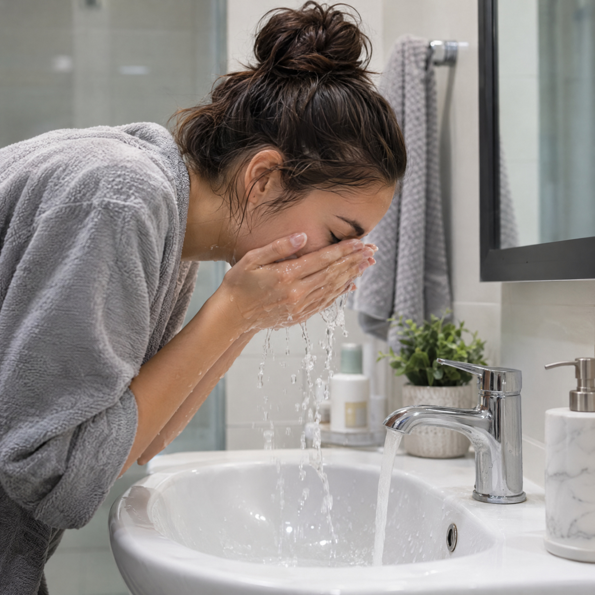 washing face girl